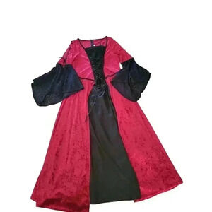 Lip Service VTG Gothic Faux Corset Velvet Cosplay Costume Front Tie Red Size XL